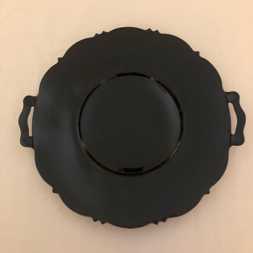 L. E. Smith Glass Mt. Pleasant Black Amethyst Serving Platter Handles Depression